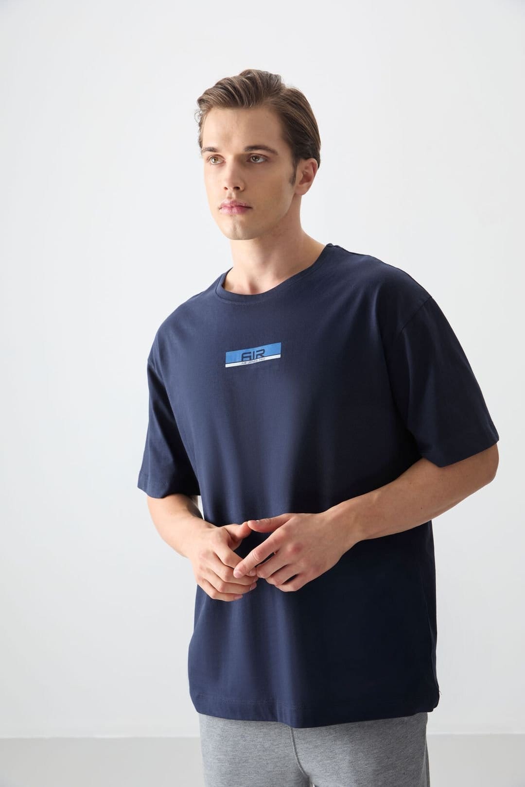 Tommy Life Tommy Life Men's Oversized Cotton Logo Patch T-Shirt in Navy - 4