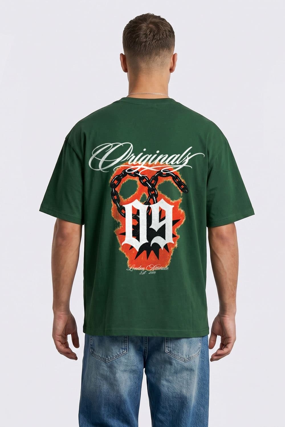 LONDON ATTITUDE LONDON ATTITUDE Men's Originals 09 Oversized Heavyweight Printed T-Shirt in Green