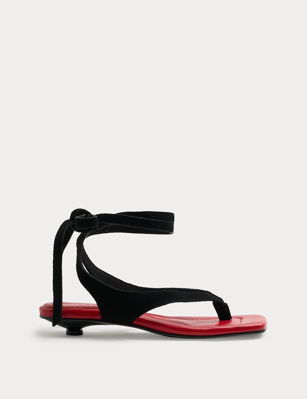 Marks & Spencer M&S Suede Tie Ankle Strap Kitten Heel Sandals Black