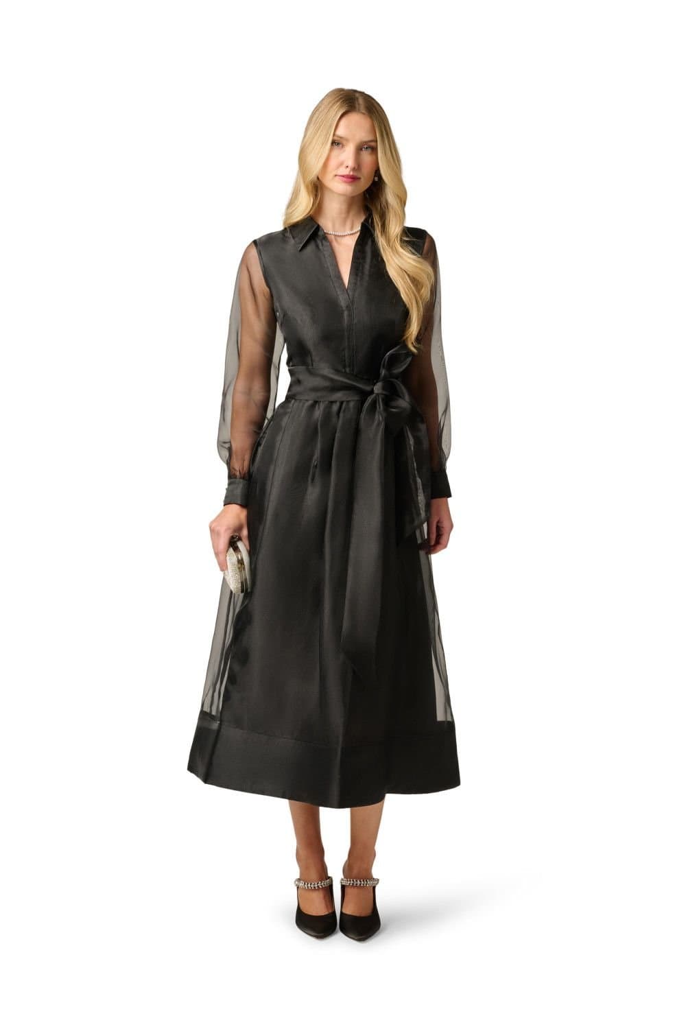 Adrianna Papell Adrianna Papell Women's Organza Ankle Shirtdress in Black