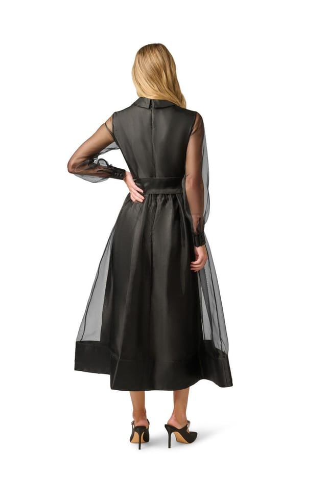 Adrianna Papell Adrianna Papell Women's Organza Ankle Shirtdress in Black - 3