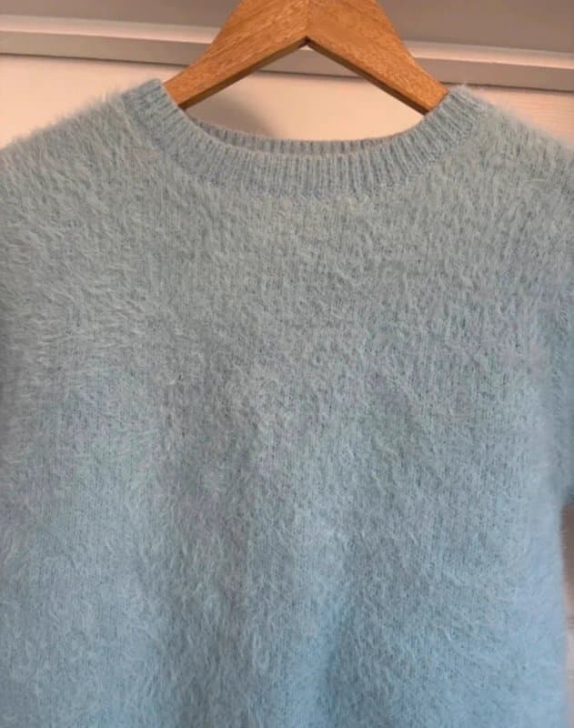 New Look Lovely Women's Fluffy Cropped Short Sleeve Powder Blue Knitted Sweater Jumper Top size 8-10
