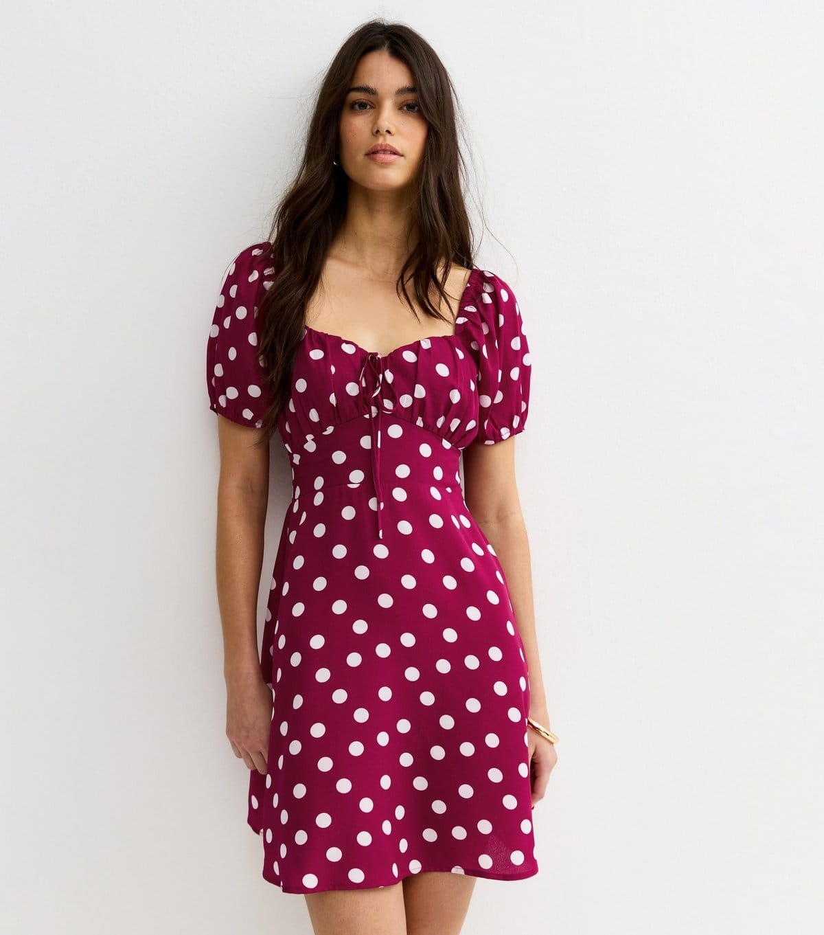 Women's Red Polka Dot Sweetheart Neck Mini Dress New Look