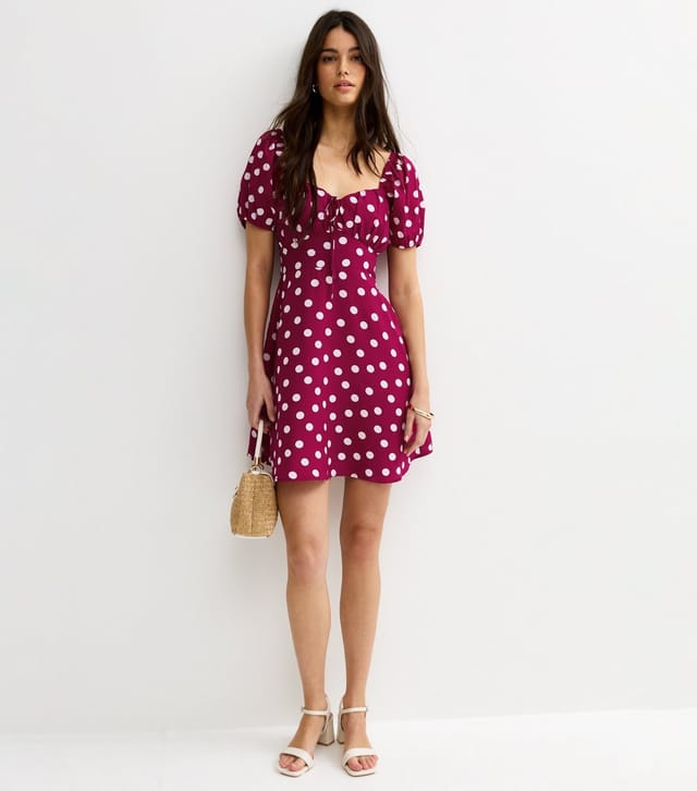 New Look Women's Red Polka Dot Sweetheart Neck Mini Dress New Look - 2