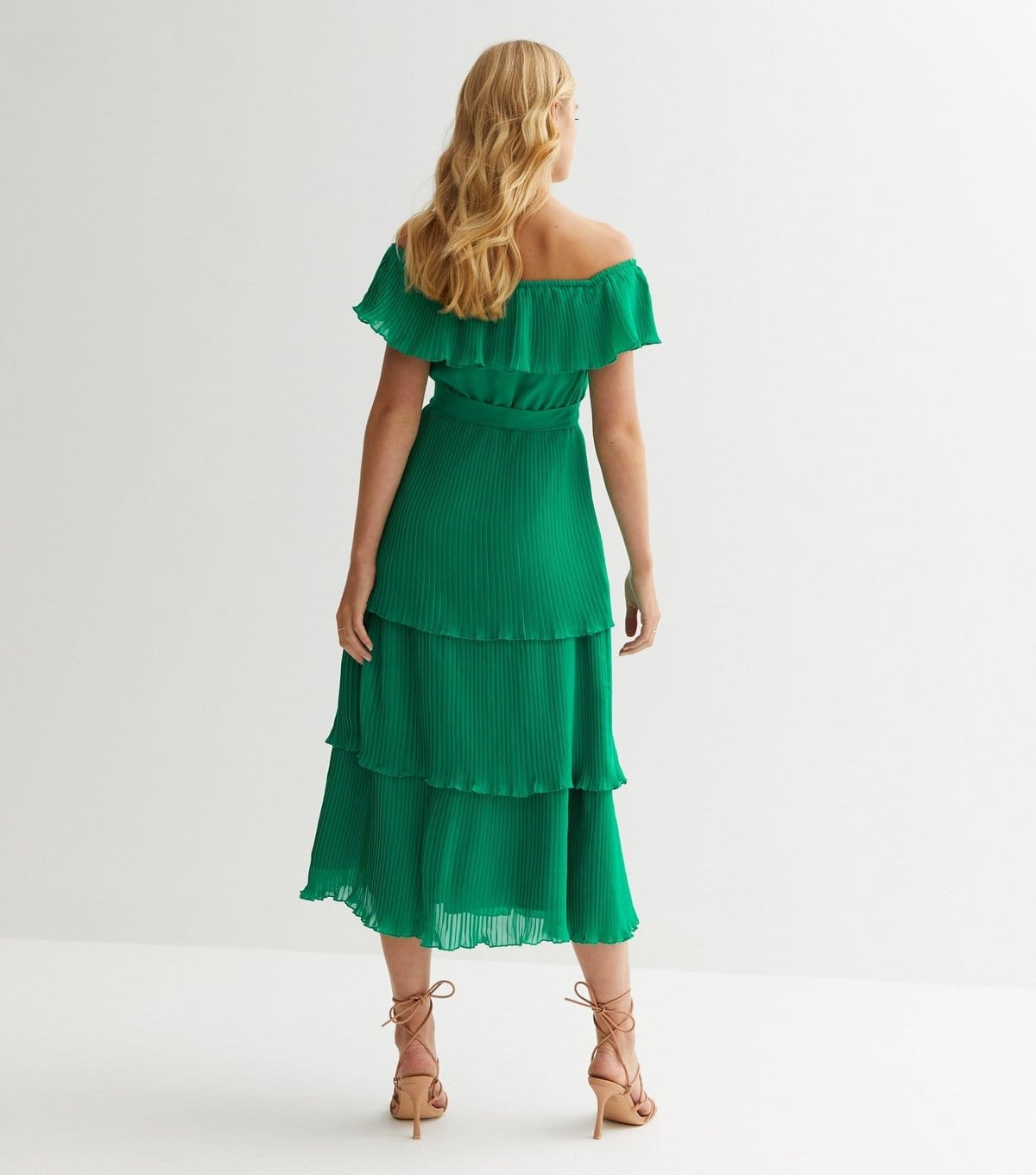 Gini London Women's Green Pleated Bardot Midi Dress Gini London New Look - 4
