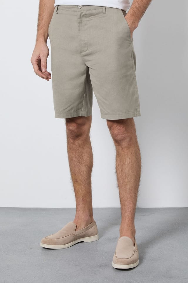 Burton Burton Men's Khaki Cotton Linen Shorts - 2