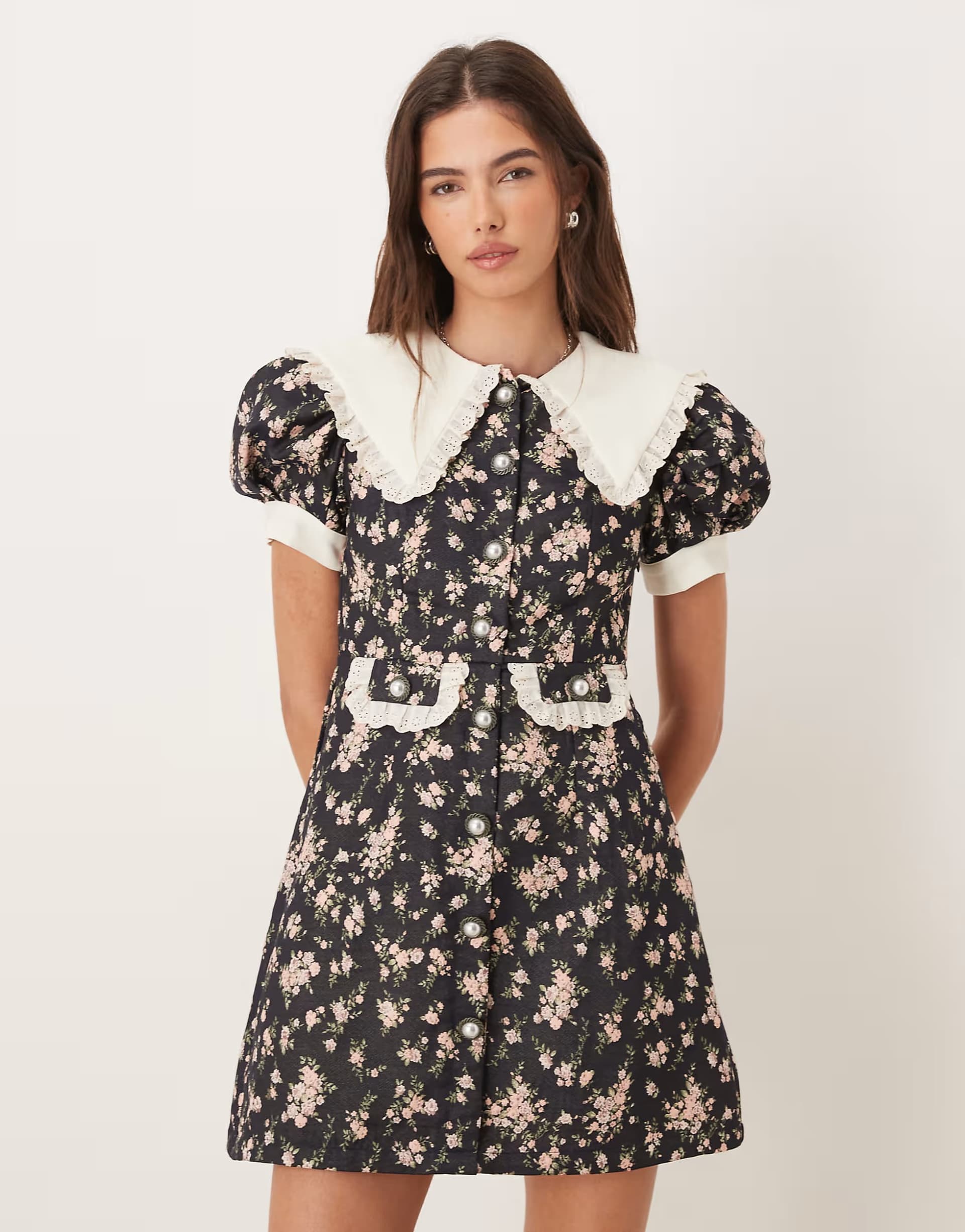 ASOS Sister Jane Eclipse ditsy floral dress with matching scrunchie in navy