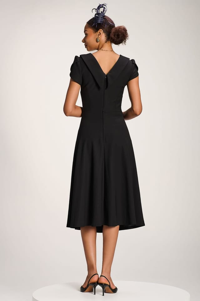 Jolie Moi Jolie Moi Women's Roll Neck Petal Sleeve Midi Dress in Black - 2
