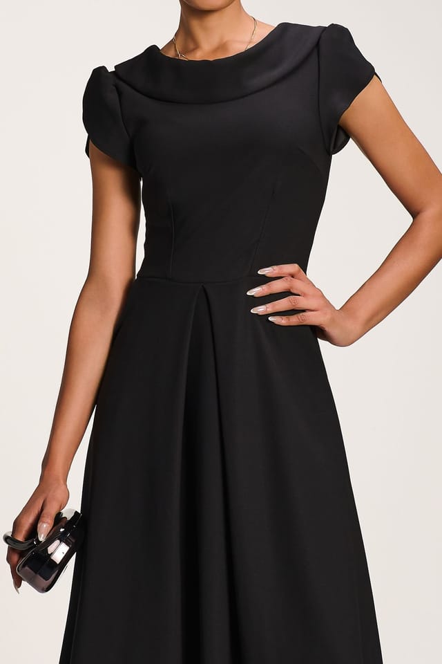 Jolie Moi Jolie Moi Women's Roll Neck Petal Sleeve Midi Dress in Black - 3