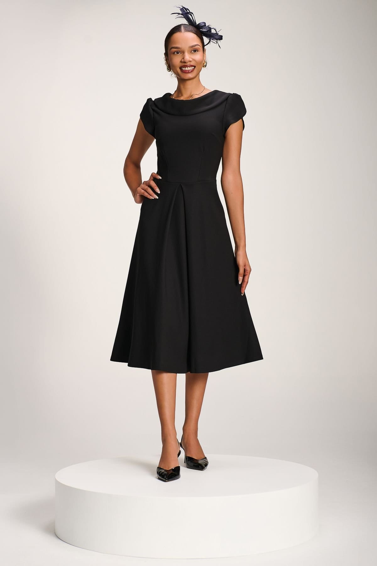 Jolie Moi Jolie Moi Women's Roll Neck Petal Sleeve Midi Dress in Black - 4