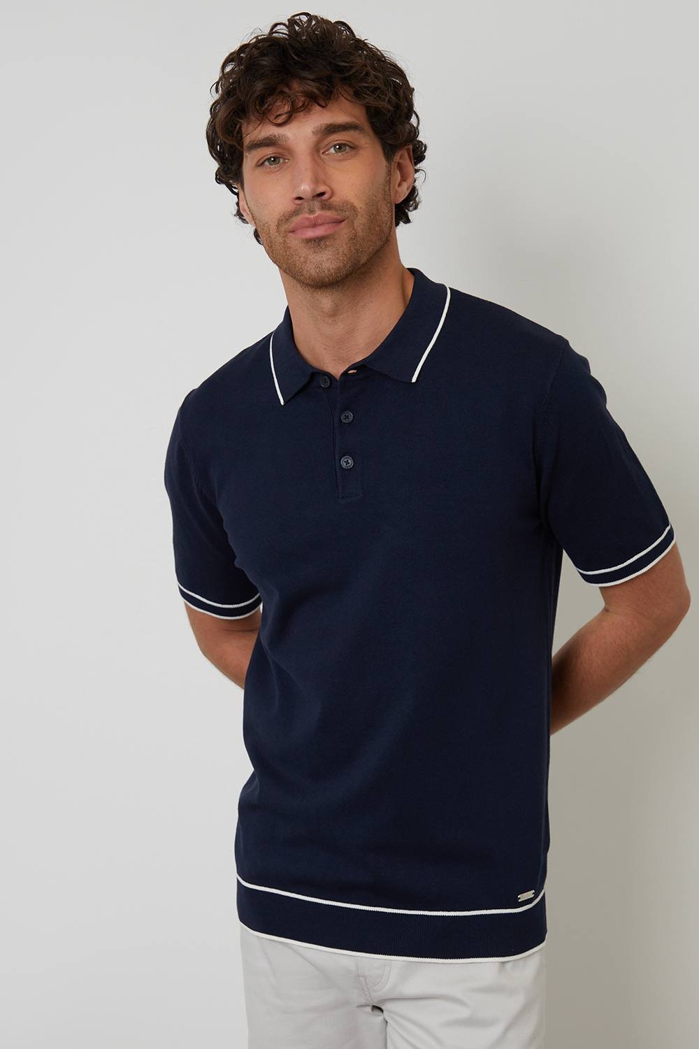 Threadbare Threadbare Men's Knitted Short Sleeve Polo Shirt in Navy - 2