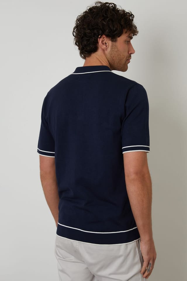 Threadbare Threadbare Men's Knitted Short Sleeve Polo Shirt in Navy - 2