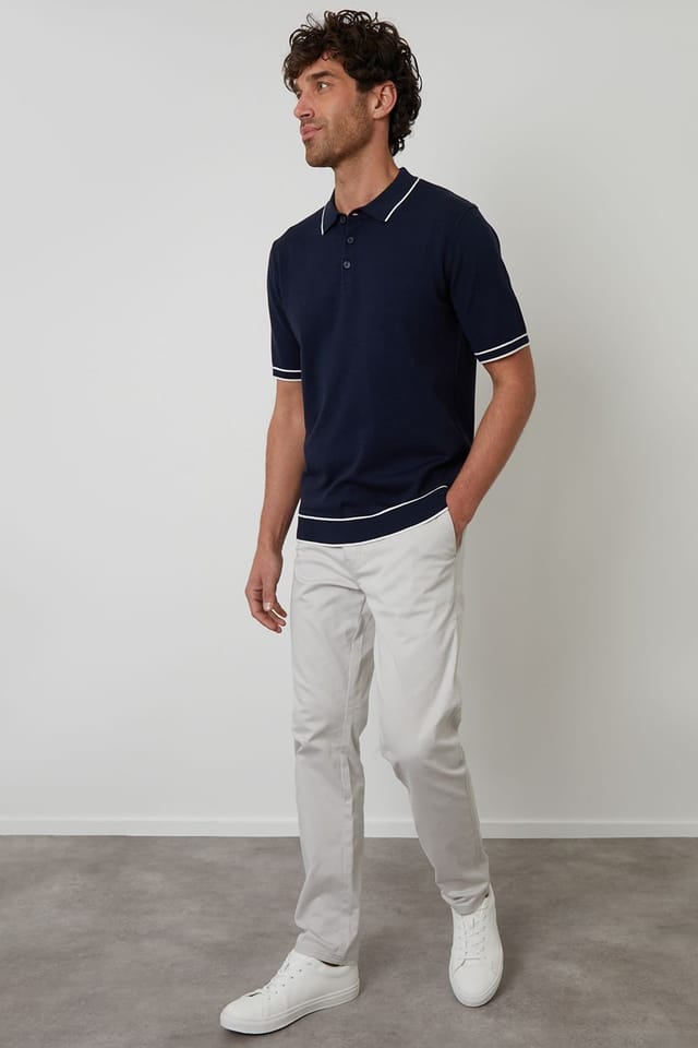 Threadbare Threadbare Men's Knitted Short Sleeve Polo Shirt in Navy - 3