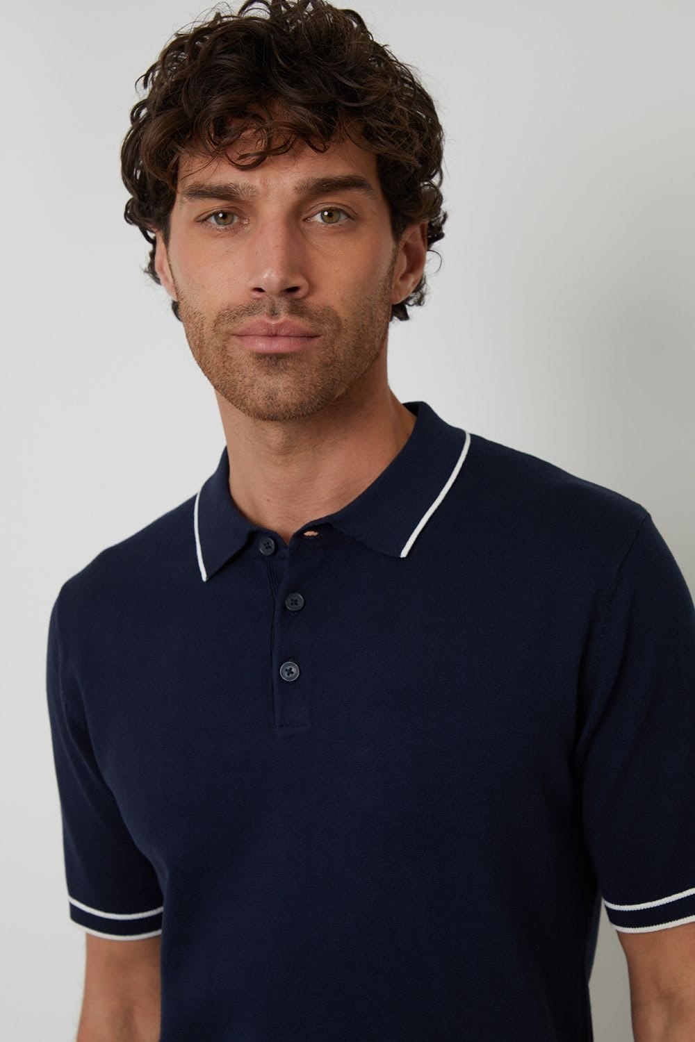 Threadbare Threadbare Men's Knitted Short Sleeve Polo Shirt in Navy - 4