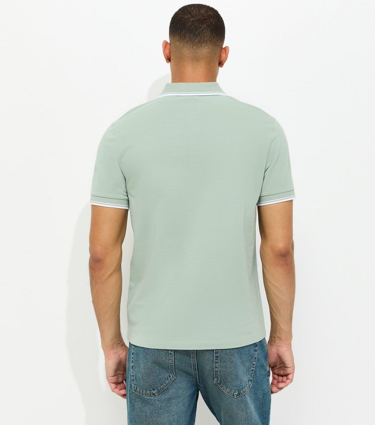New Look Men's Light Green Regular Contrast Tipping Pique Polo Top New Look - 4