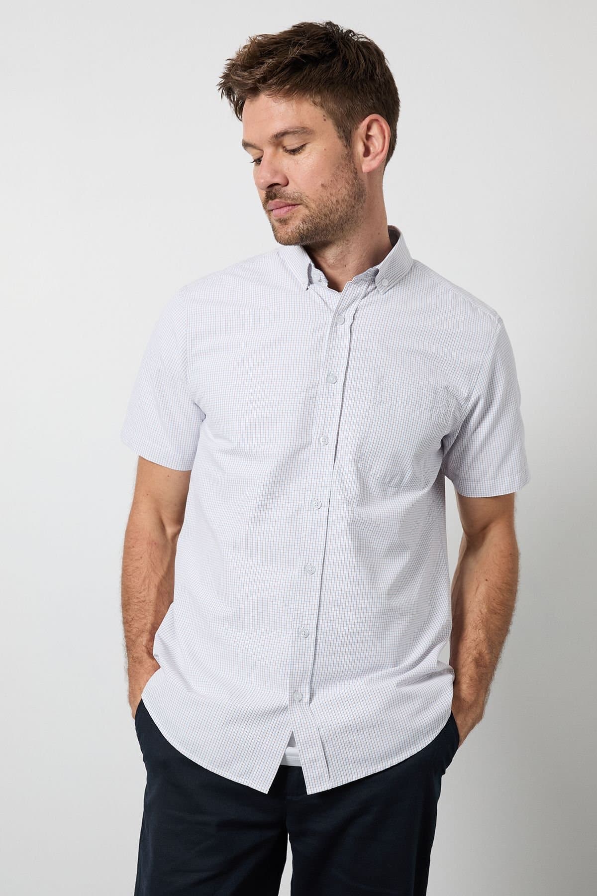 Maine Maine Men's White Green Heritage Check Short Sleeve