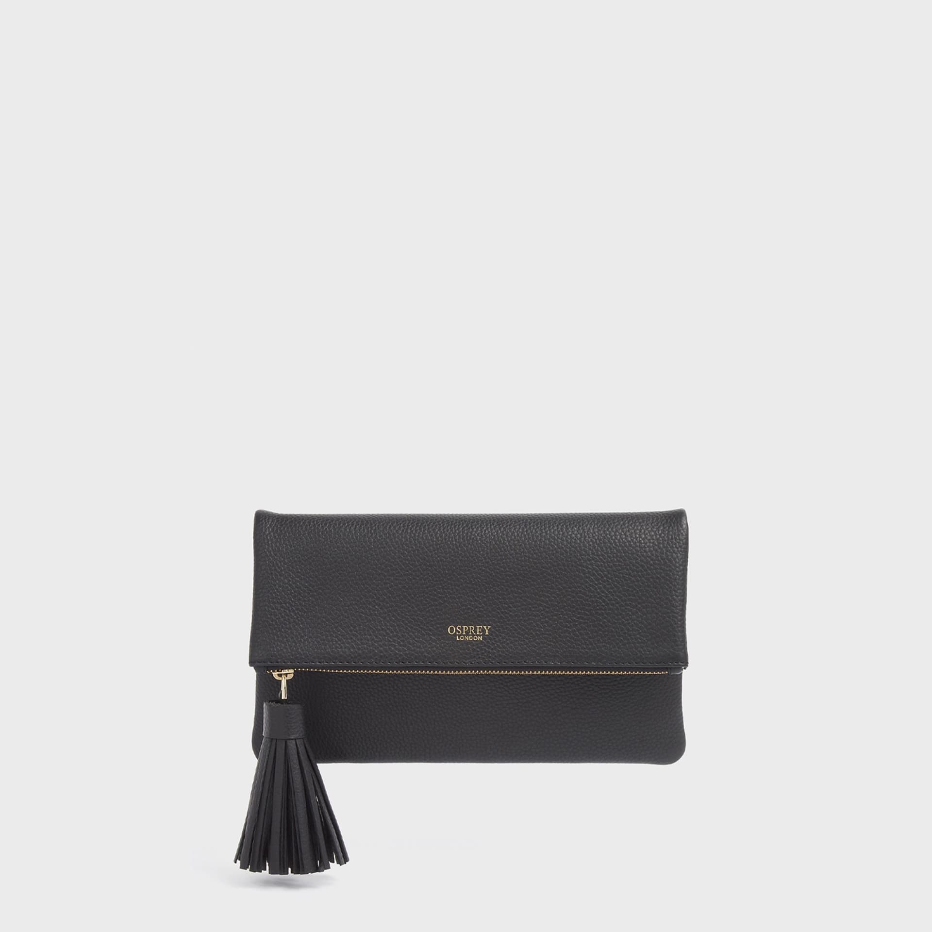 OSPREY LONDON Osprey London Black Leather Clutch Bag With Tassel