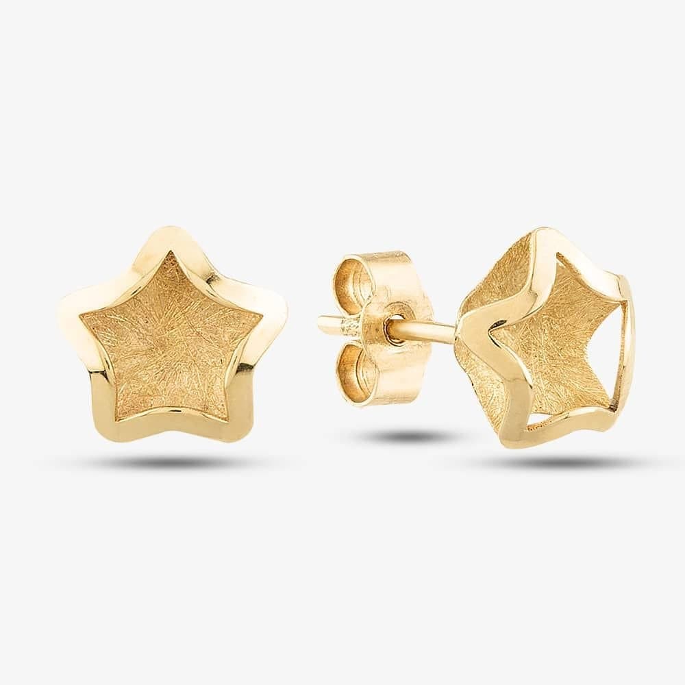 T.H.Baker T.H.Baker Gold Satin Brushed Star Stud Earrings