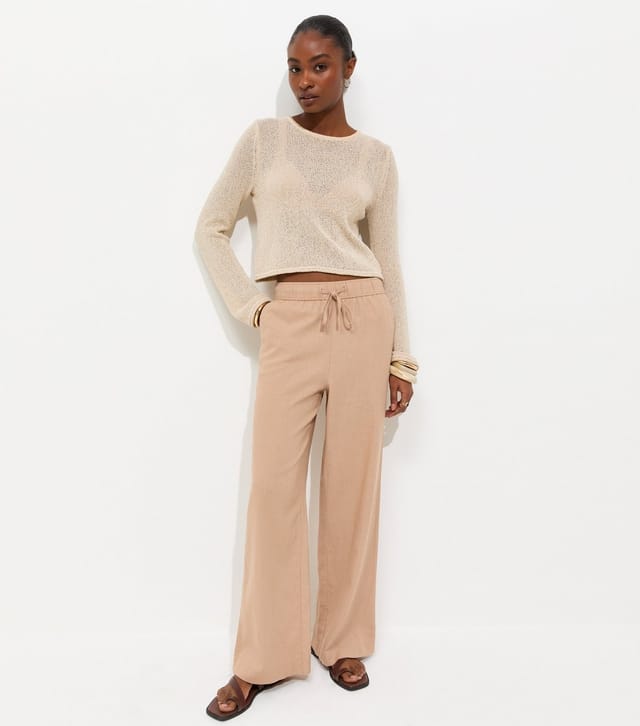 New Look Women's Mink Linen Blend Wide Leg Trousers New Look - 2