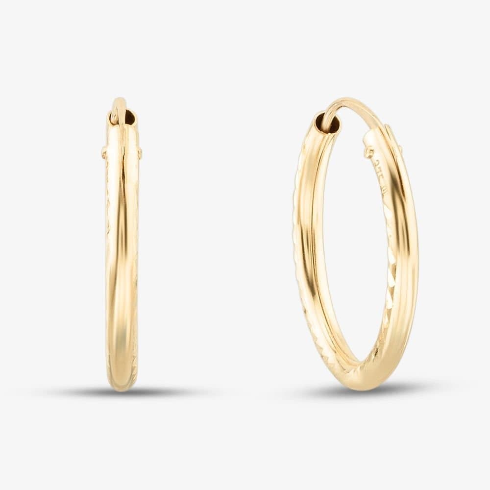 T.H.Baker T.H.Baker Women's 9ct Yellow Gold 15mm Diamond-Cut Sleeper Hoop Earrings 1.53.9899