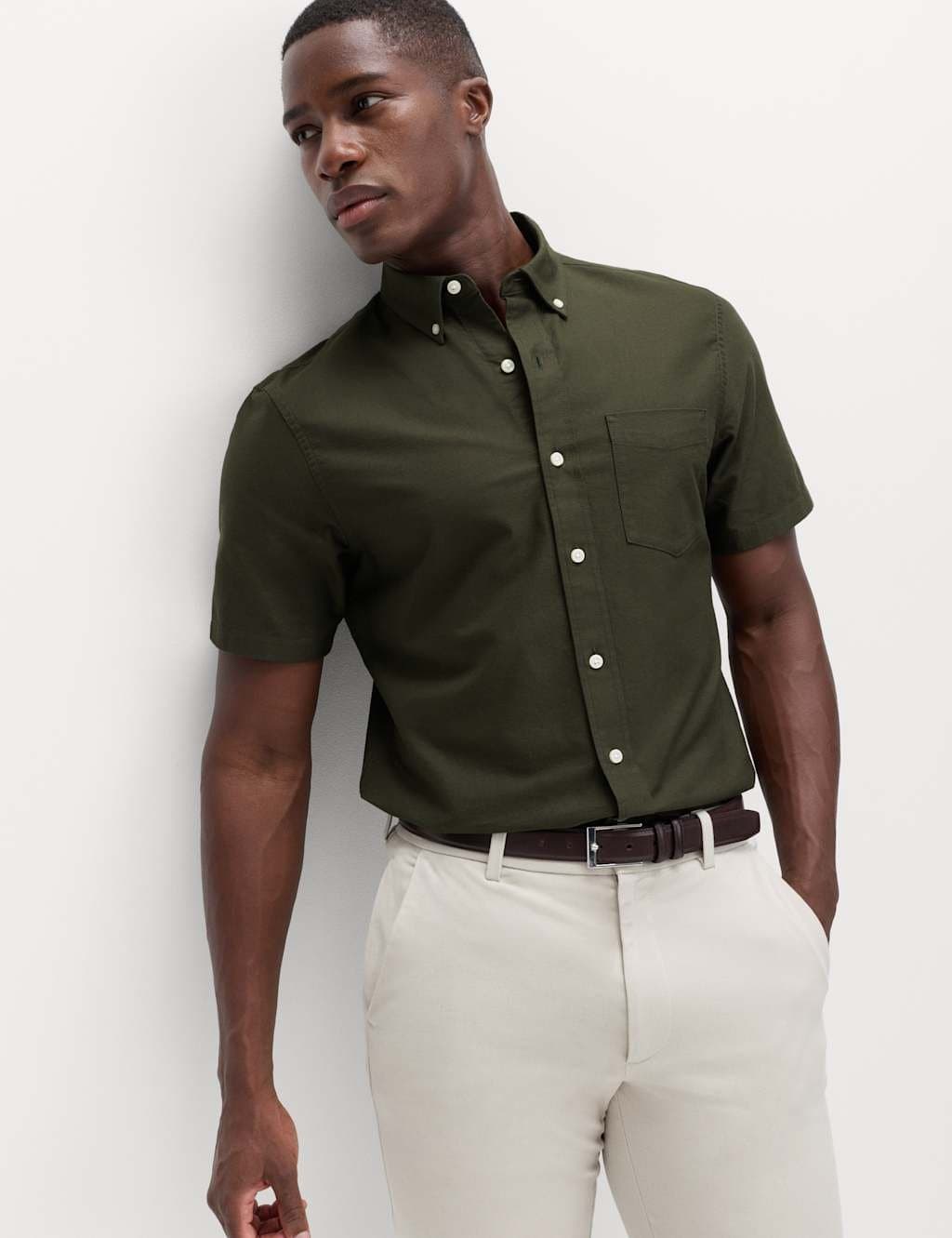 Marks & Spencer M&S Ultimate Pure Cotton Oxford Shirt Dark Green