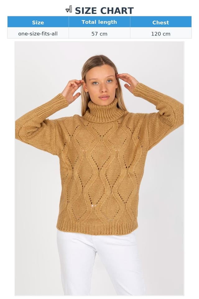 Love Lace Love Lace Women's Turtleneck Openwork Sweater Long Sleeve in Camel - 3