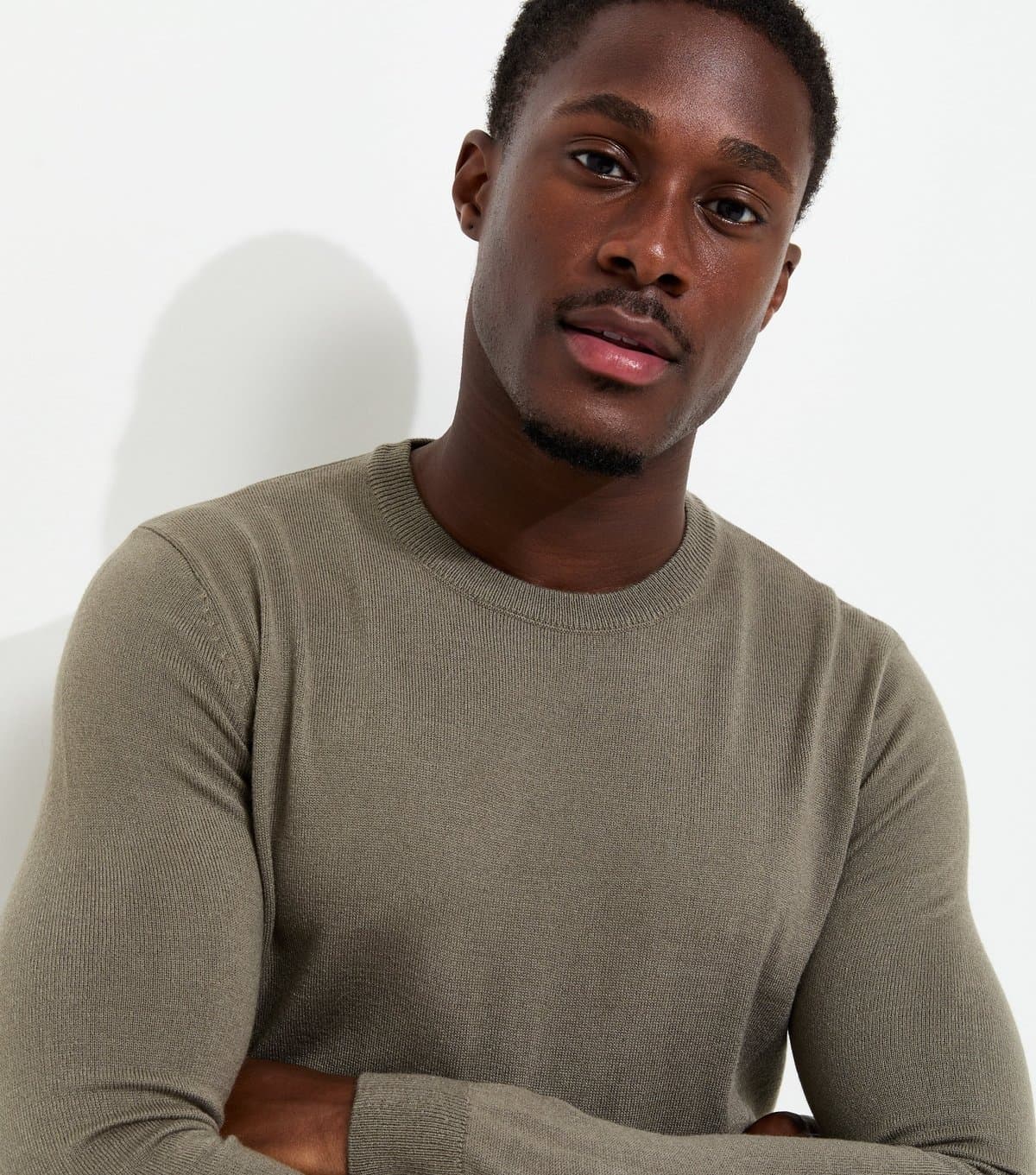 New Look Men's Light Khaki Slim Fit Knitted Crew Neck Jumper New Look