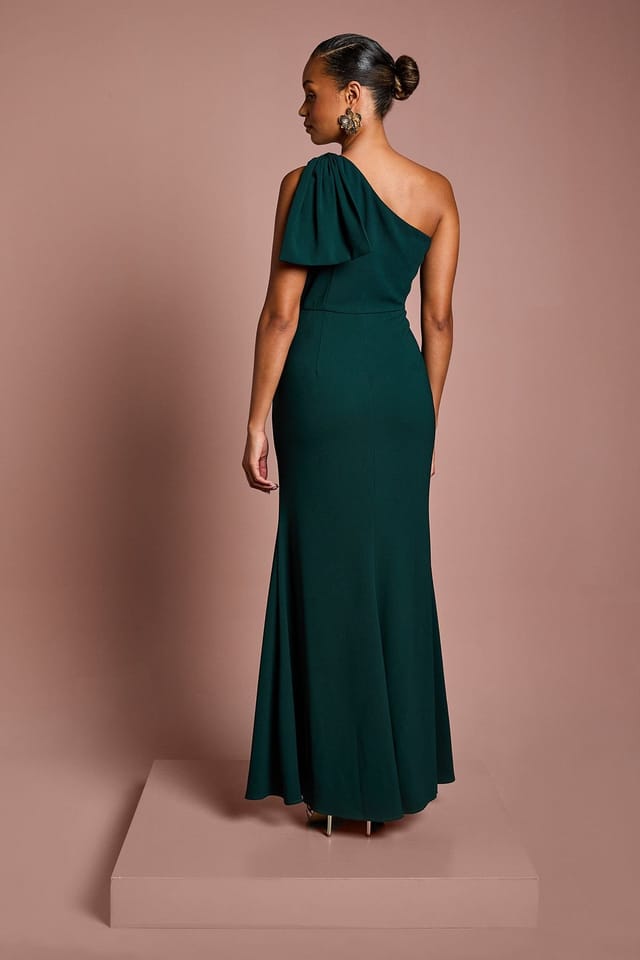 Coast Coast Women's Honoured Petite Bow One Shoulder Maxi Bridesmaid Dress in Emerald - 3