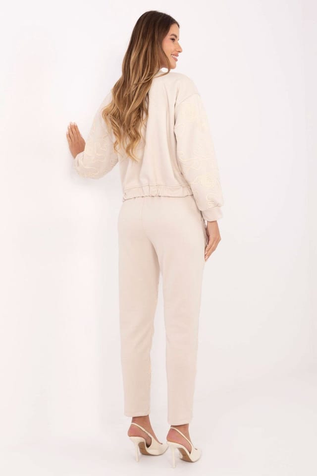 Love Lace Love Lace Women's Embroidered Zip Hoodie Tracksuit Set Style 220058 in Beige - 3
