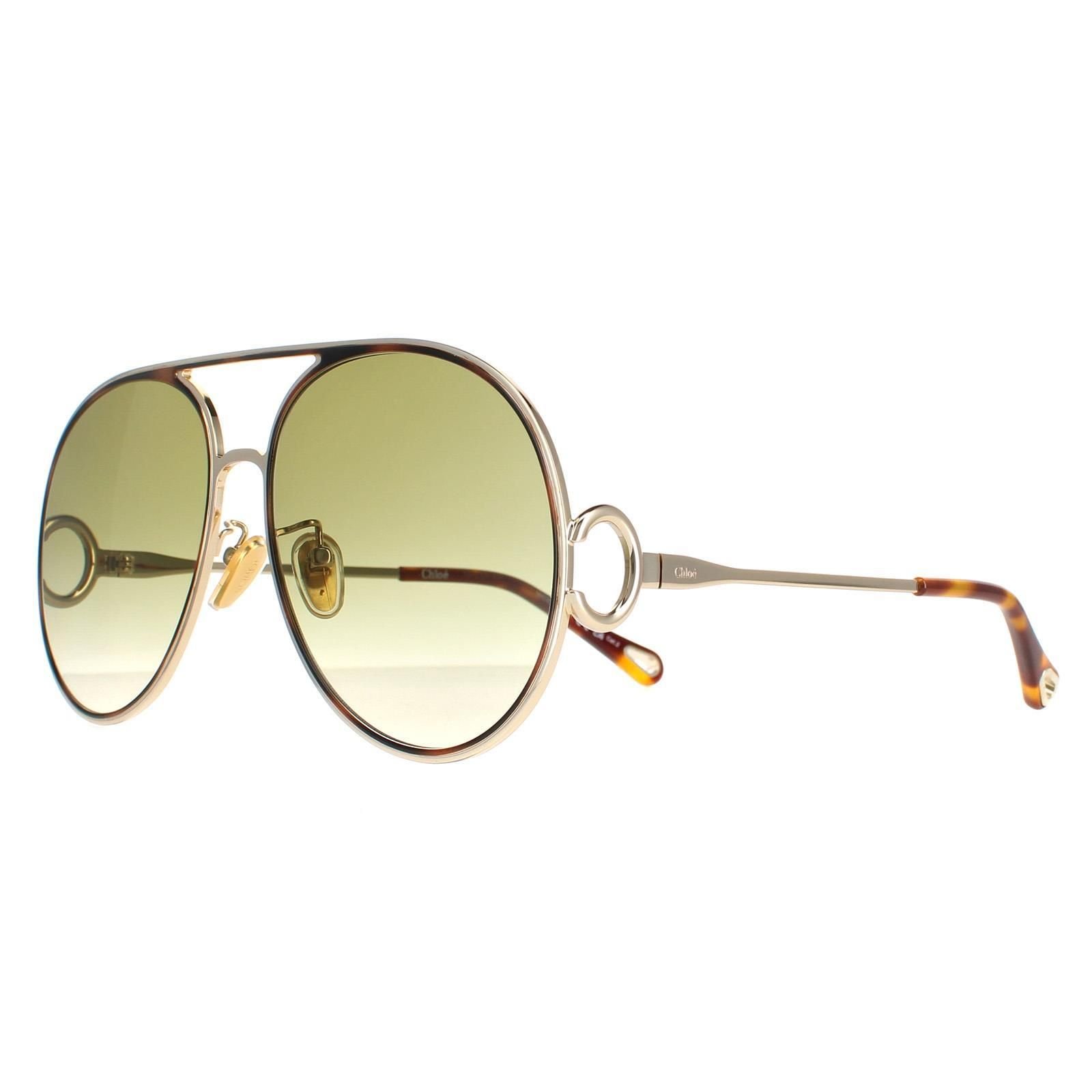 Chloé Chloé Women's Aviator Gold Havana Green Gradient CH0145S Sunglasses - 2