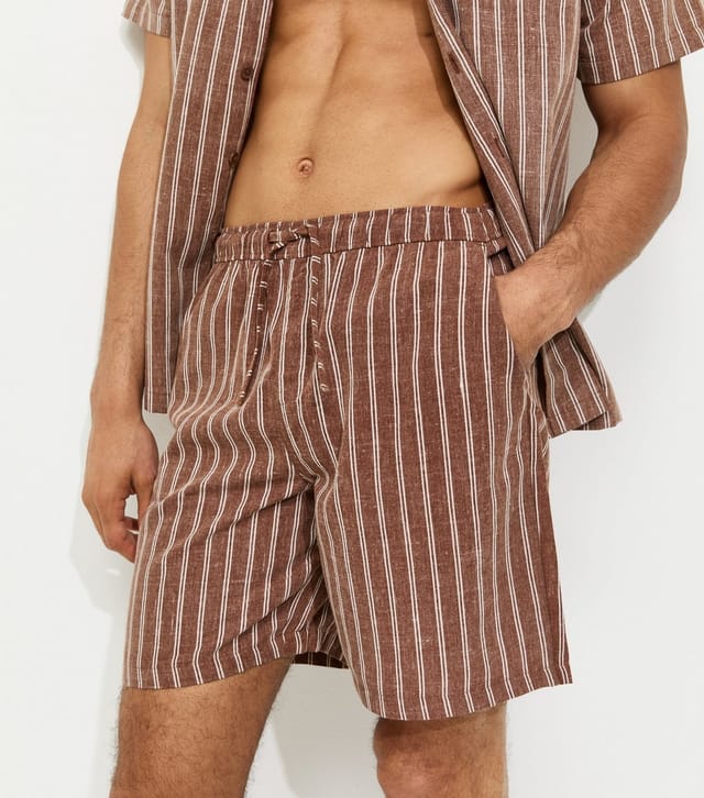 New Look Men's Brown Regular Striped Drawstring Shorts New Look - 2