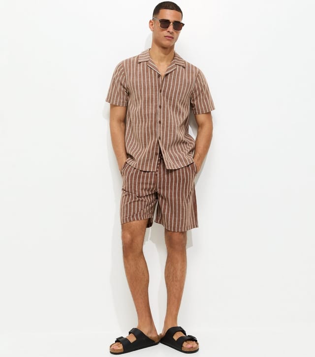 New Look Men's Brown Regular Striped Drawstring Shorts New Look - 3