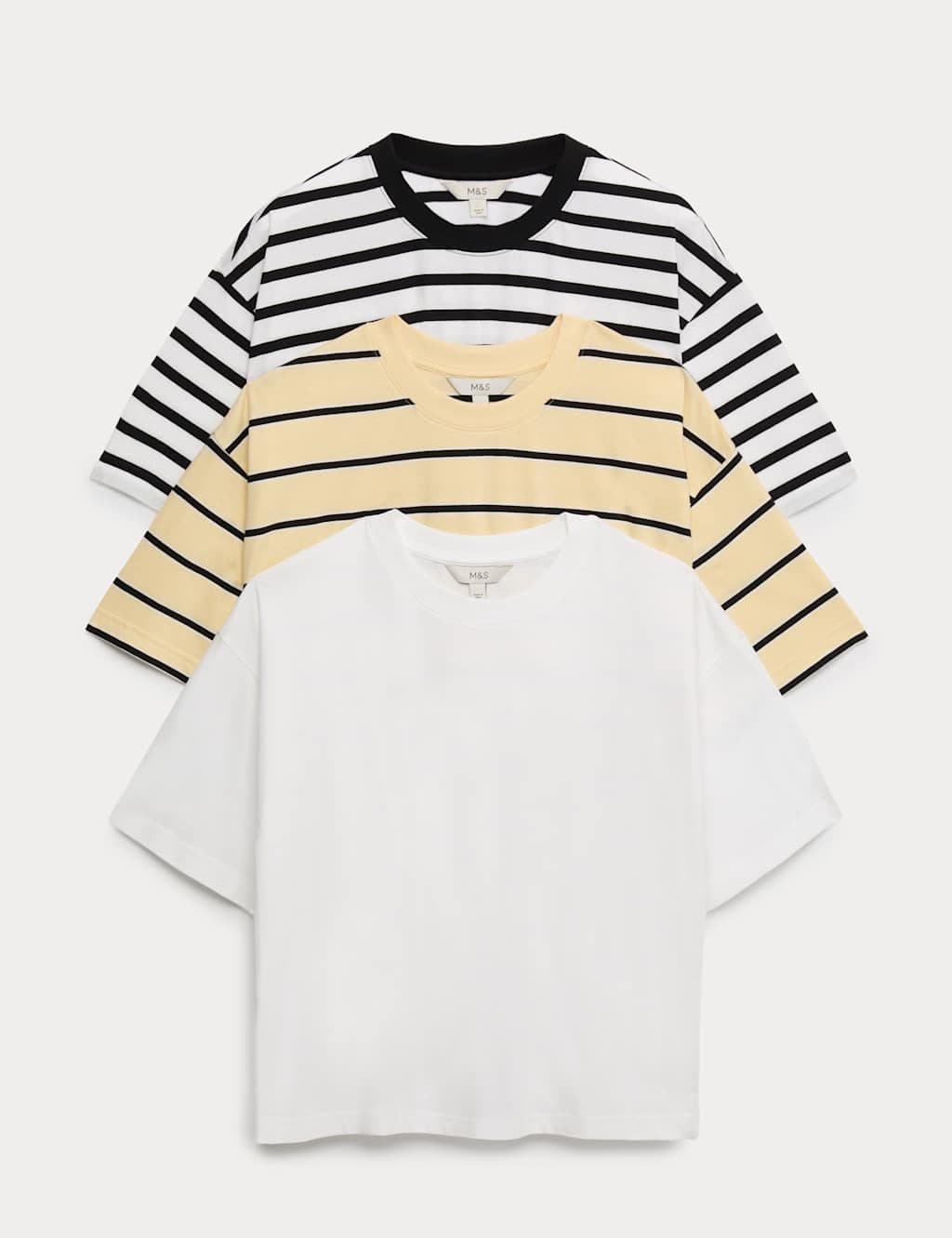 Marks & Spencer M&S 3 Pack Pure Cotton Boxy T-Shirts White Mix