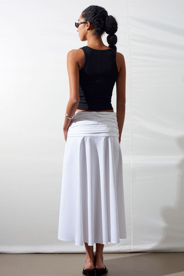 Dilvin Dilvin Women's High-Waist A-Line Midi Skirt in White - 2