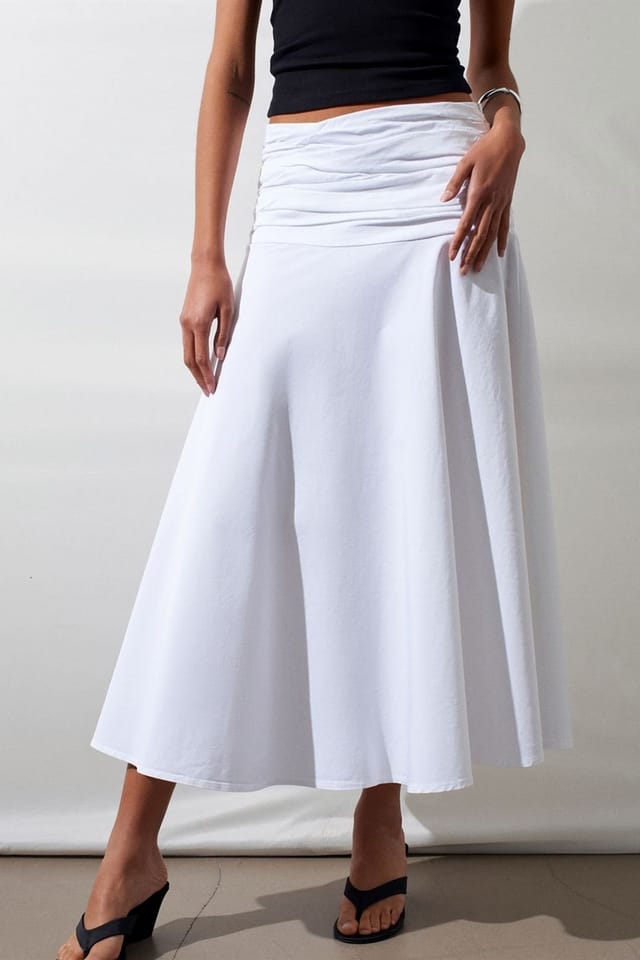 Dilvin Dilvin Women's High-Waist A-Line Midi Skirt in White - 3