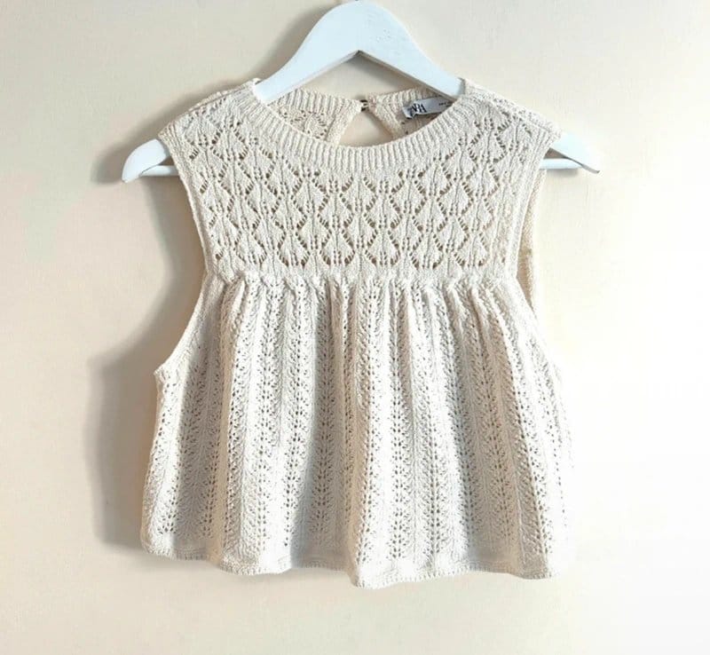 Zara 🤍 Zara Cream Crochet Knit Sleeveless Top Boho Coquette Peplum Summer Festival UK S - 1