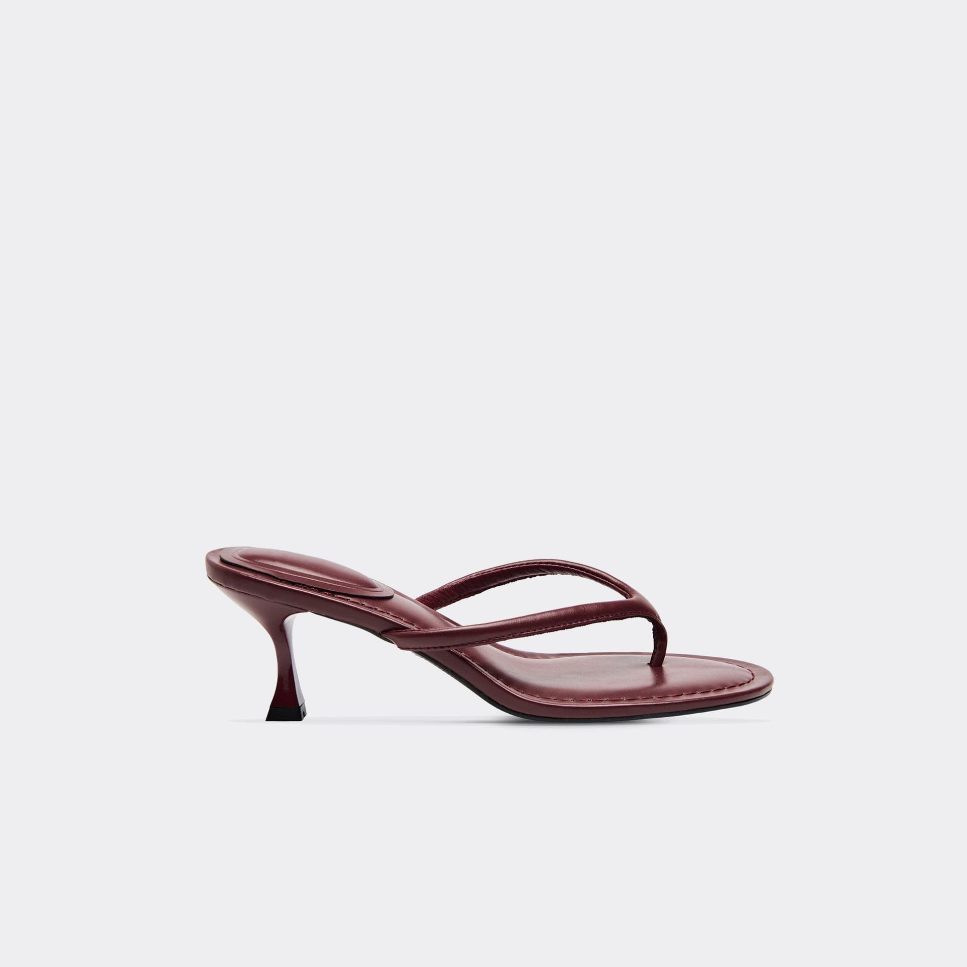 EGO Enzo Thong Strap Heeled Mule In Burgundy Faux Leather, Women's Size UK 3