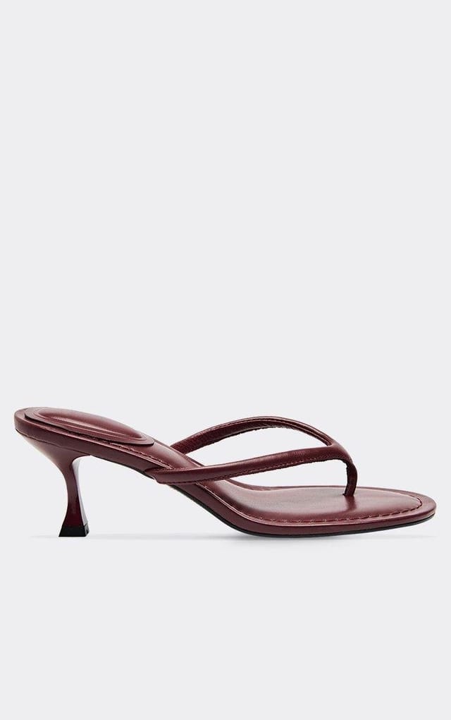 EGO Enzo Thong Strap Heeled Mule In Burgundy Faux Leather, Women's Size UK 3 - 2