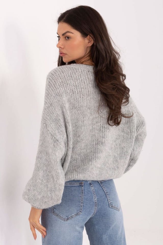 Love Lace Love Lace Women's Stylish Casual Crewneck Sweater with Puff Sleeves in Grey - 3
