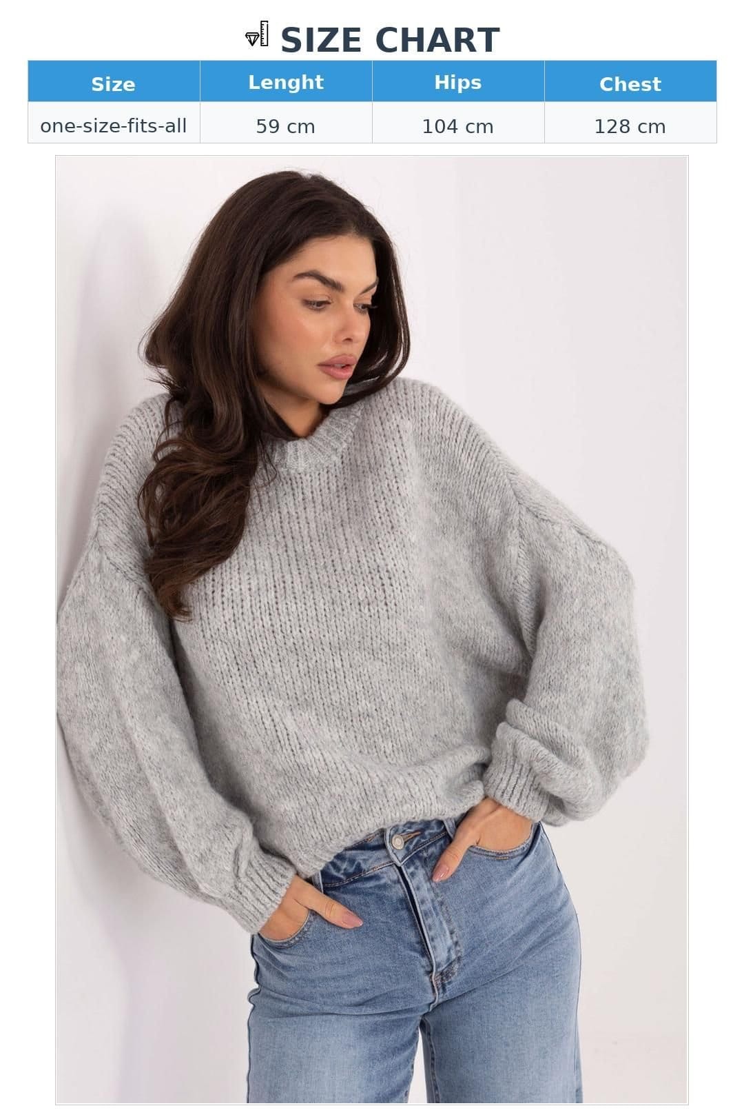 Love Lace Love Lace Women's Stylish Casual Crewneck Sweater with Puff Sleeves in Grey - 4