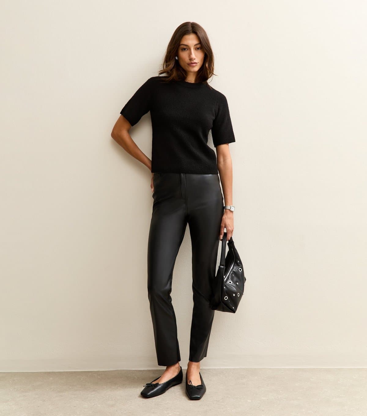 New Look Women's Tall Black Faux Leather Straight Leg Trousers New Look