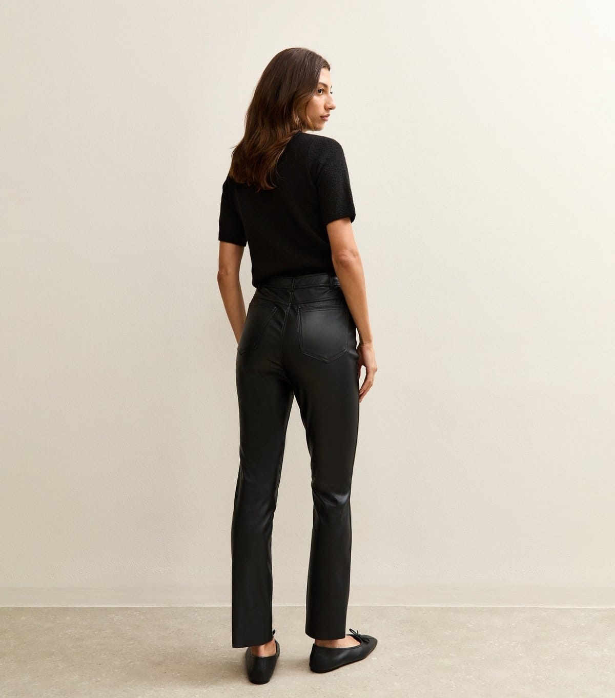 New Look Women's Tall Black Faux Leather Straight Leg Trousers New Look - 4