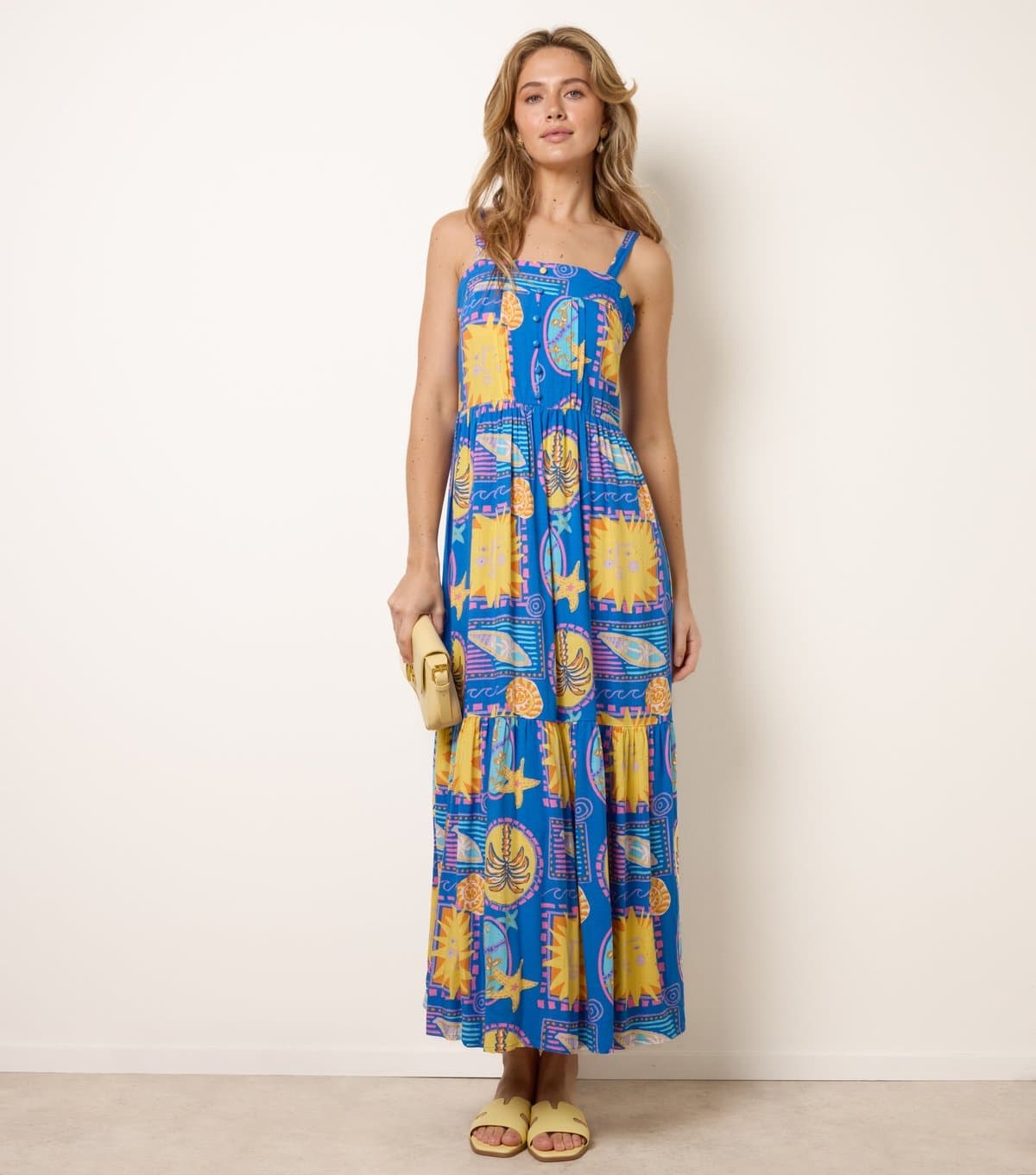 Blue Vanilla Women's Blue Sun Print Strappy Midi Dress Blue Vanilla New Look