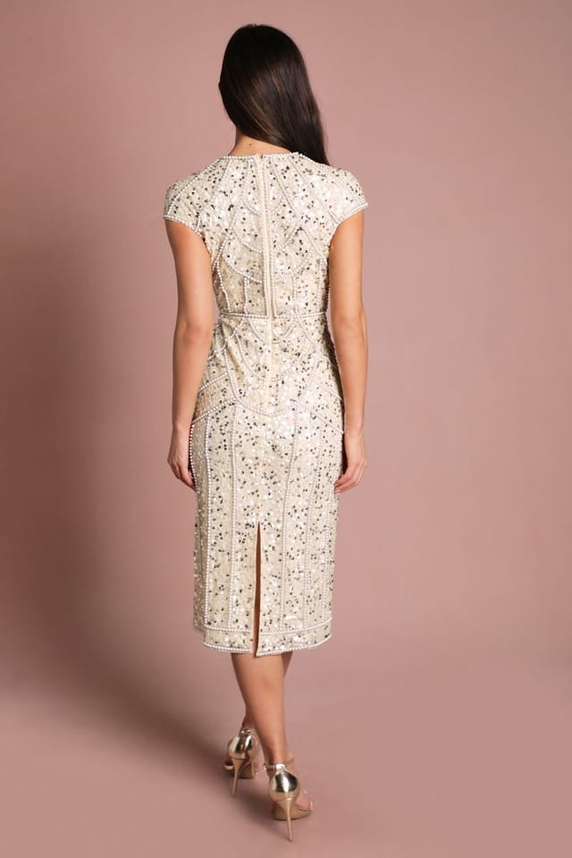 Coast Coast Women's Cap Sleeve Pearl Embellished Pencil Dress in Lemon - 3