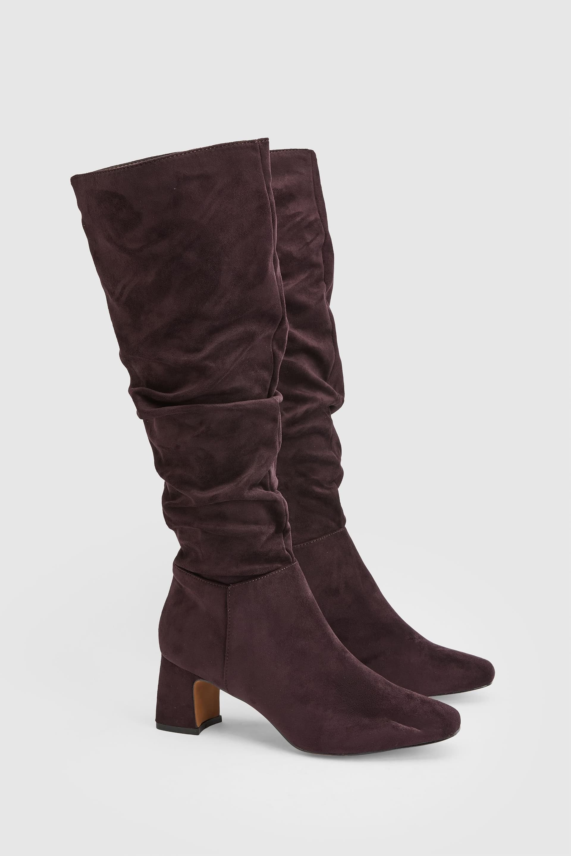 Wallis Wallis Women's Kye Faux Suede Knee High Heeled Boots in Chocolate