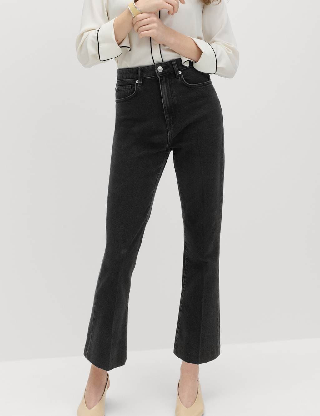 Marks & Spencer M&S Black High Waisted Kickflare Cropped Jeans