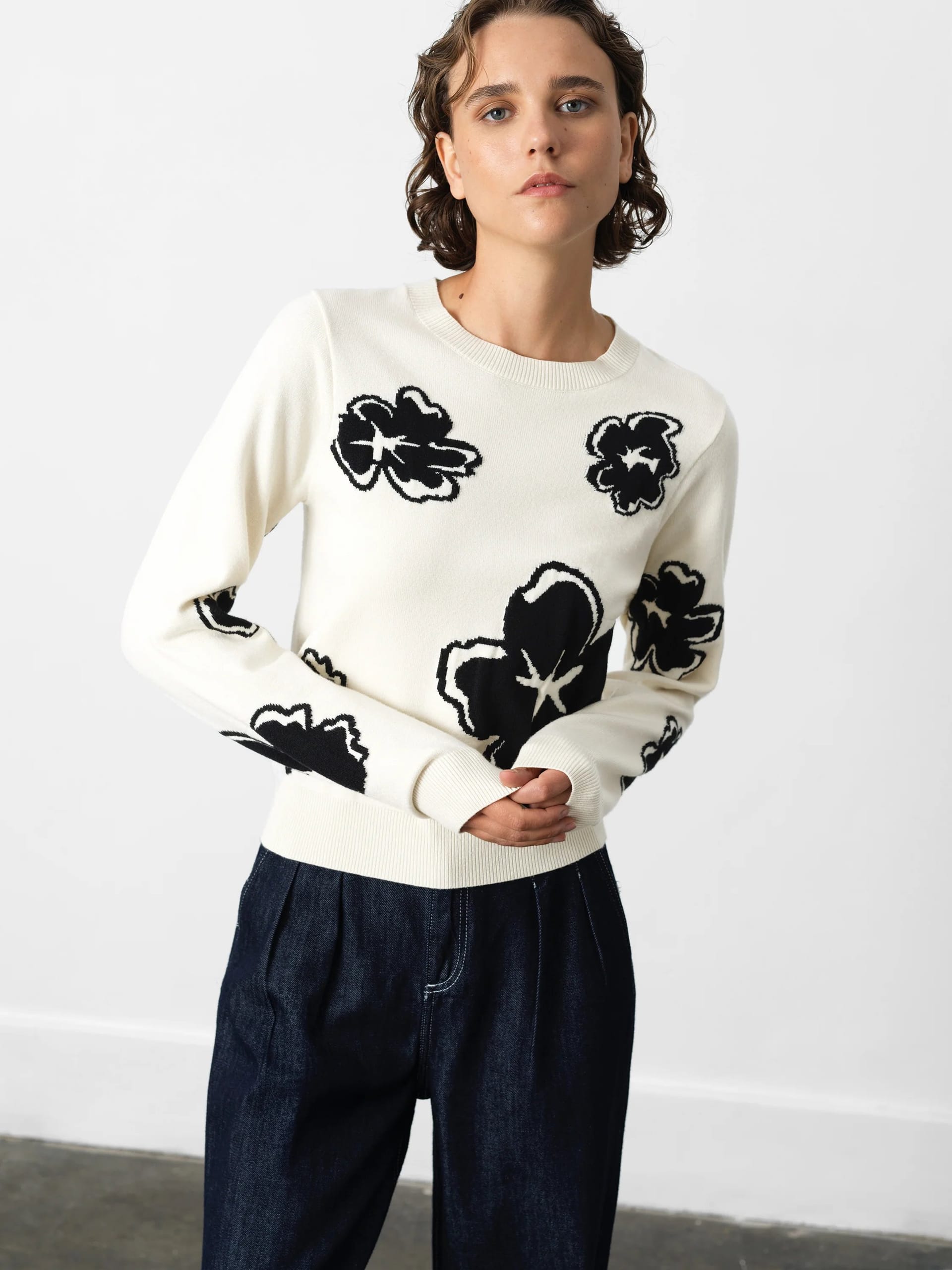 French Connection White Floral Jacquard Jumper