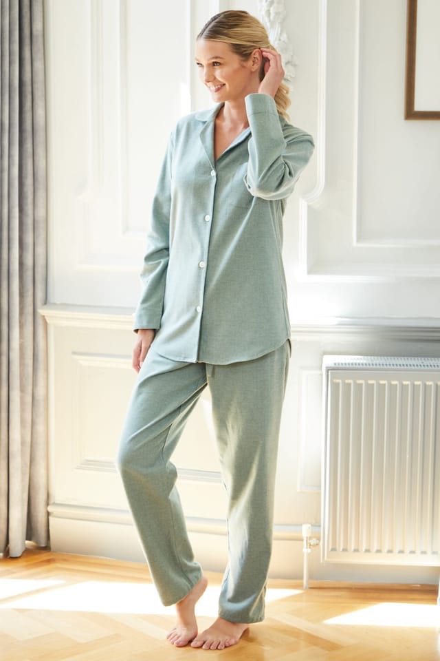 British Boxers British Boxers Women's "Moss" Herringbone Brushed Cotton Pyjama Set in Dark Green - 3