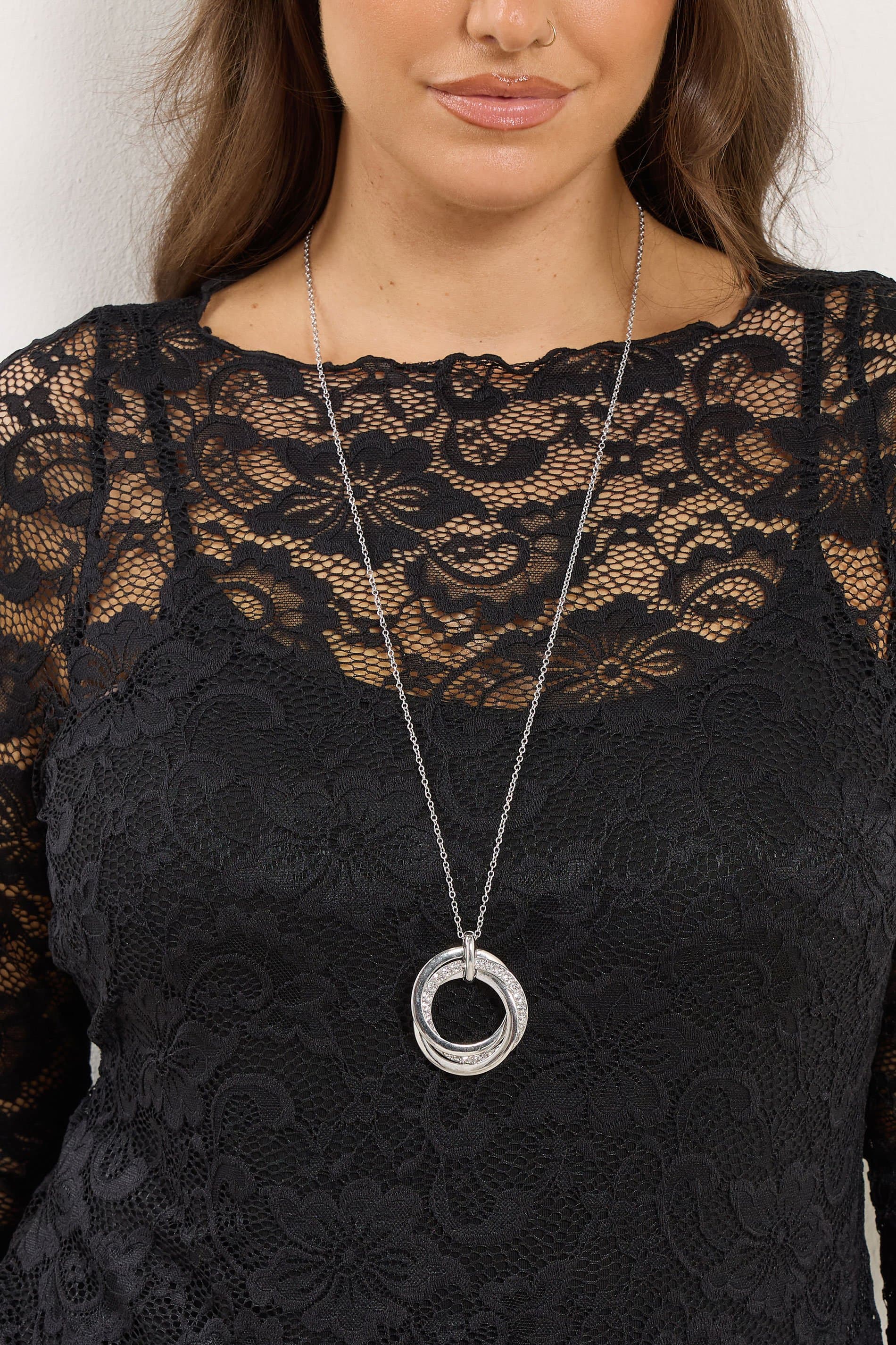 Yours Silver Tone Long Diamante Circle Necklace