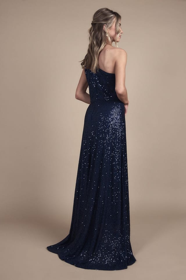 Coast Coast Women's Teen Sequin Bow One Shoulder Maxi Bridesmaid Dress in Navy - 3